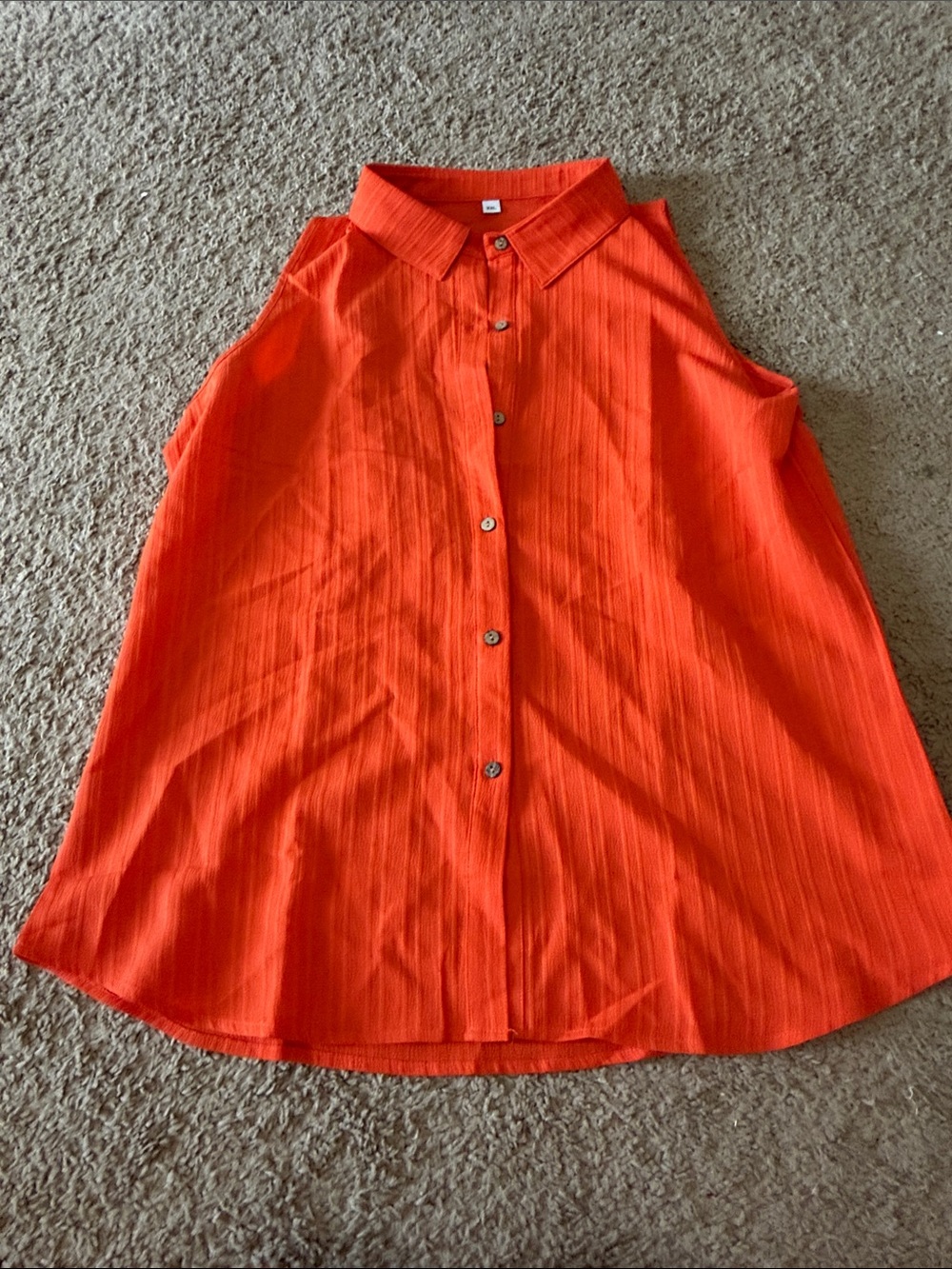 Sleeveless Button-Down Collared Top in Bright Orange